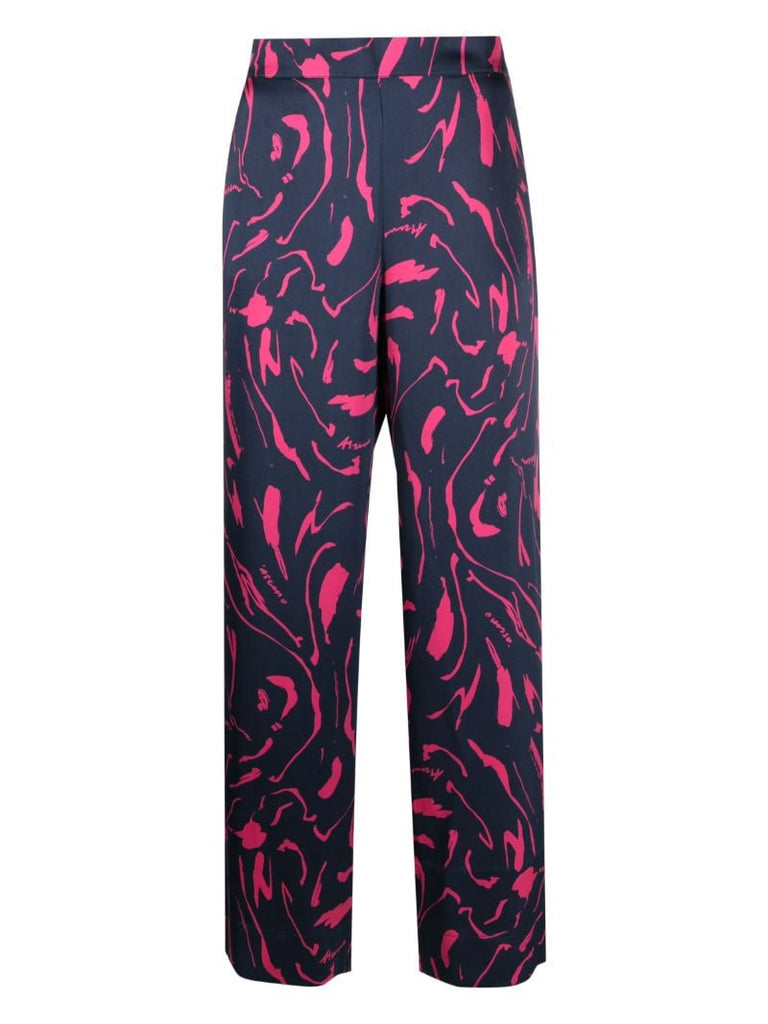 Navy Tide-print Silk Pyjama Bottoms