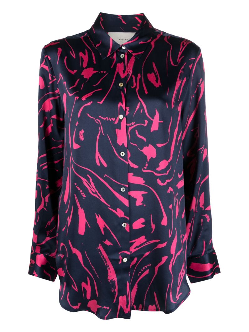 Navy Tide-print Silk Pyjama Top