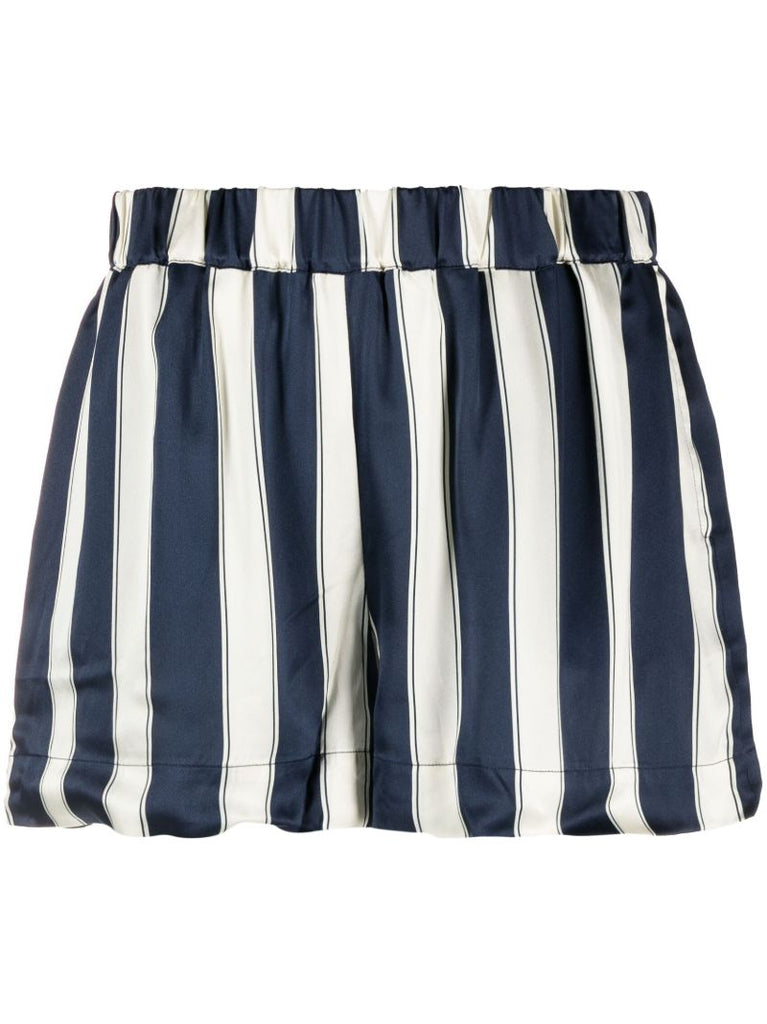 Navy London Striped Silk Shorts