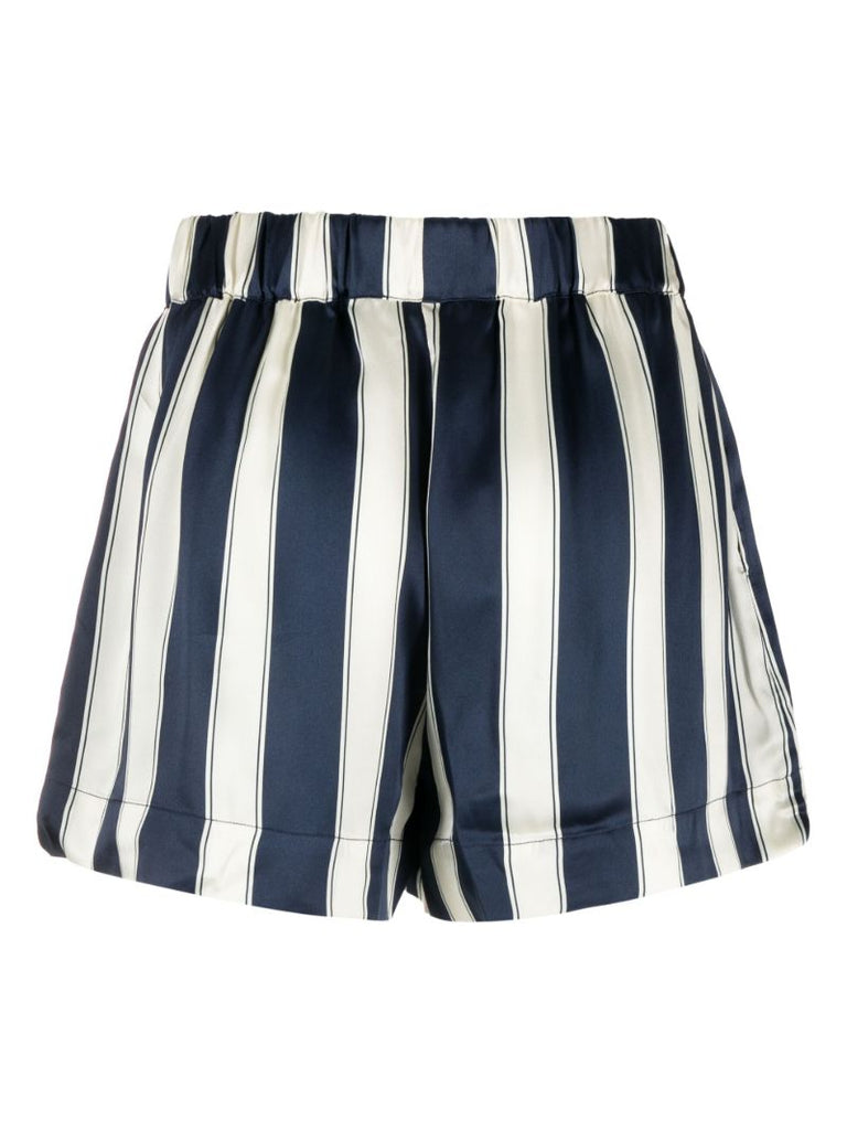 Navy London Striped Silk Shorts