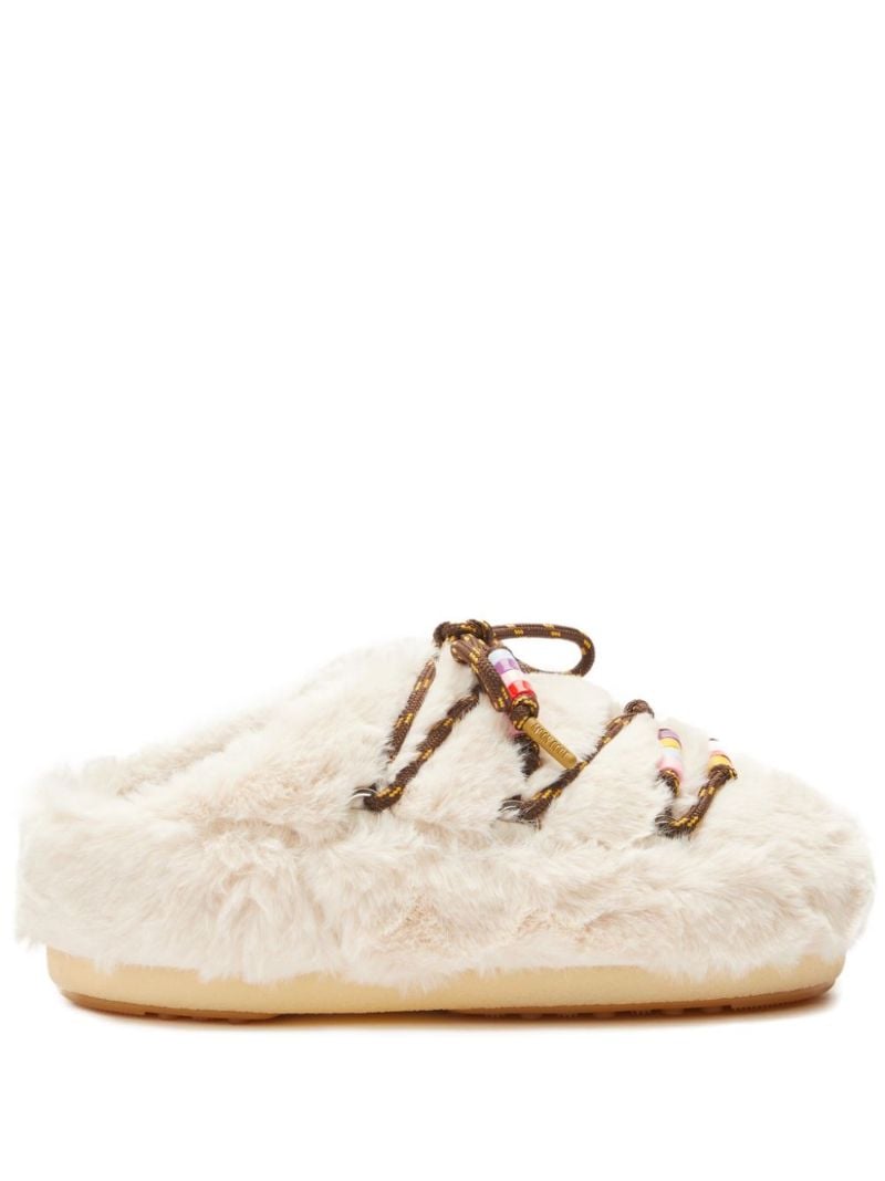 Faux-fur Beaded Mules