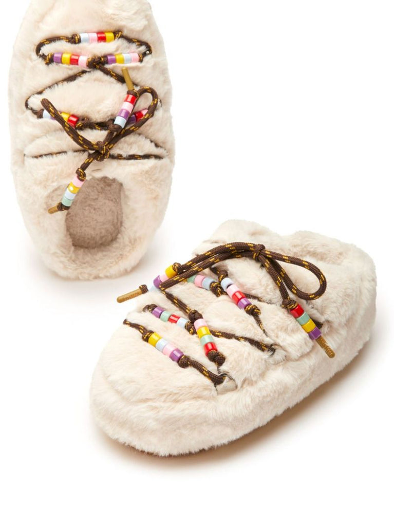 Faux-fur Beaded Mules