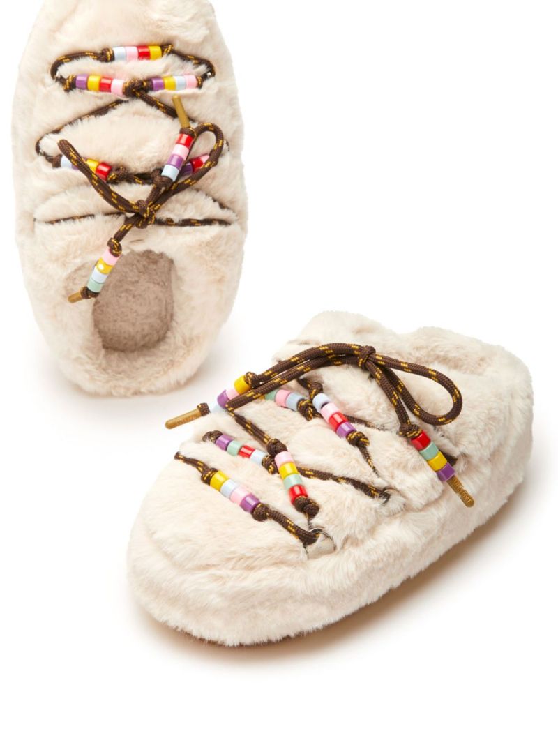 Faux-fur Beaded Mules