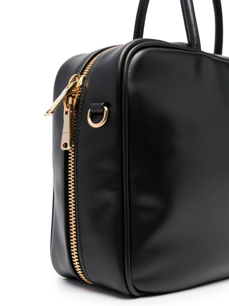 Black Logo-embossed Leather Tote Bag