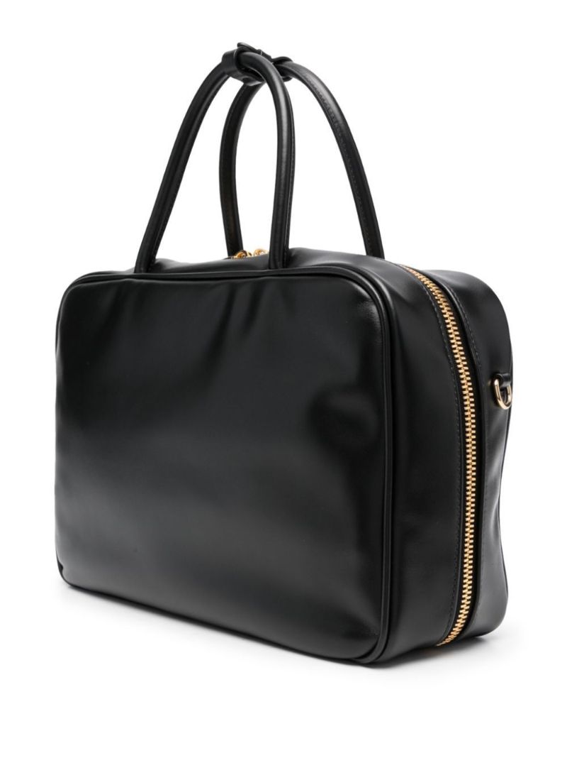 Black Logo-embossed Leather Tote Bag