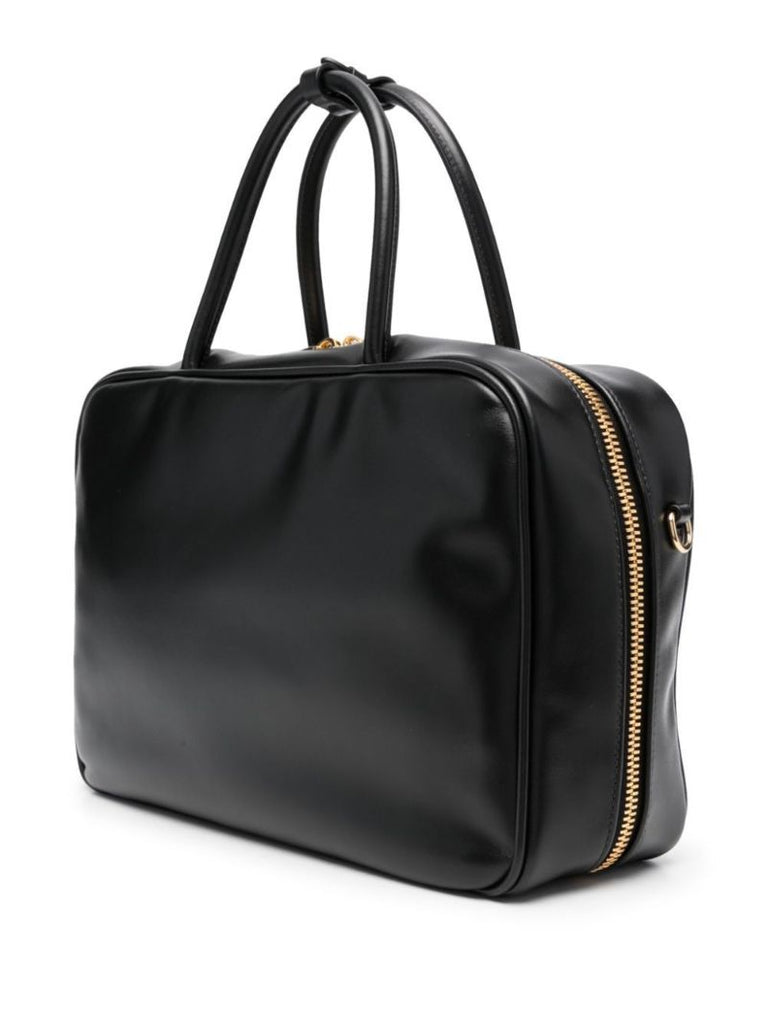 Black Logo-embossed Leather Tote Bag