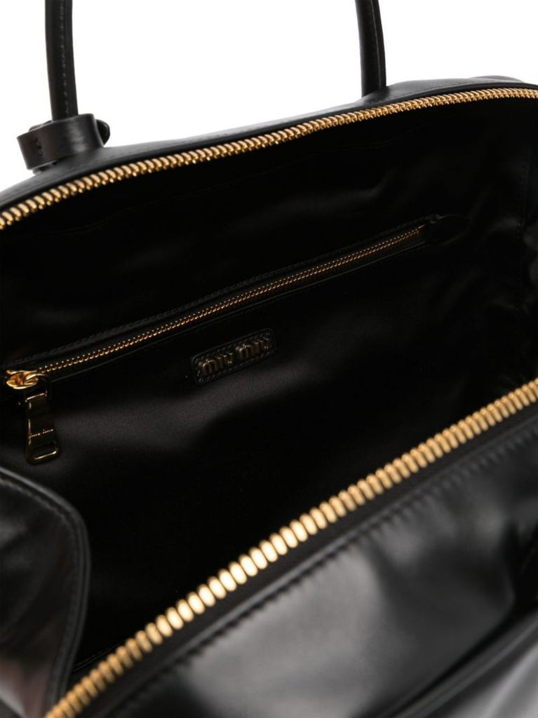 Black Logo-embossed Leather Tote Bag