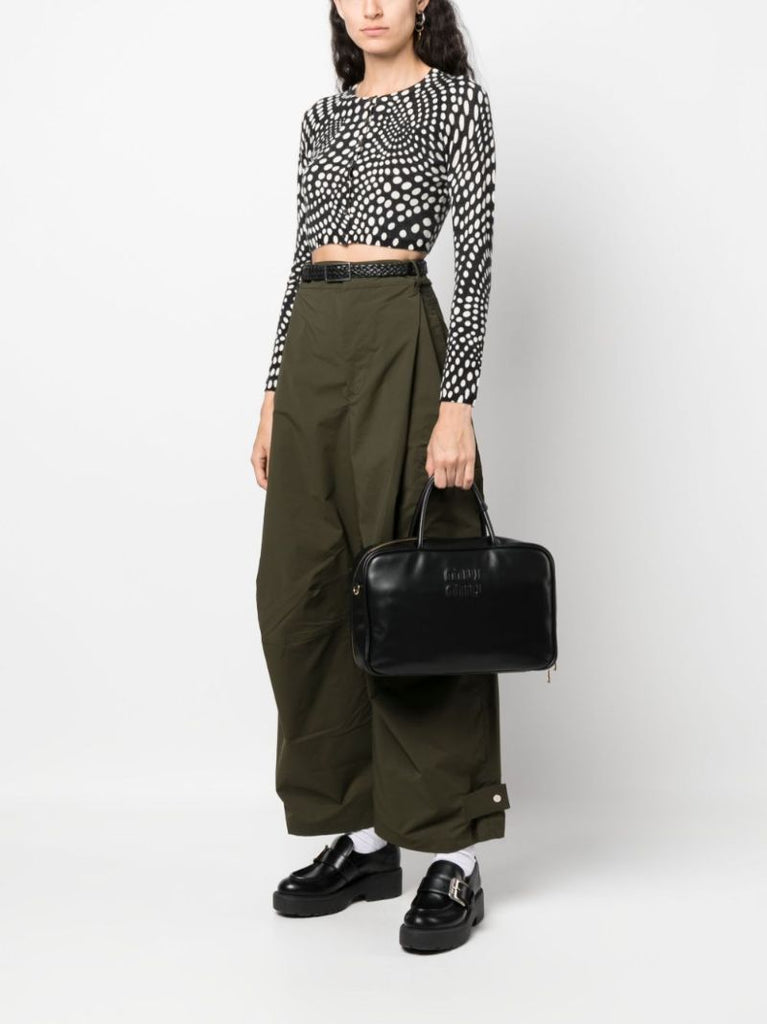 Black Logo-embossed Leather Tote Bag