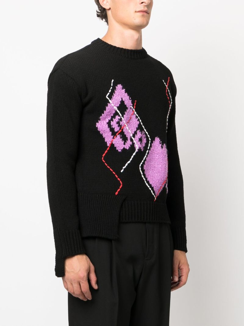 Black Argyle-pattern Cotton-blend Sweater