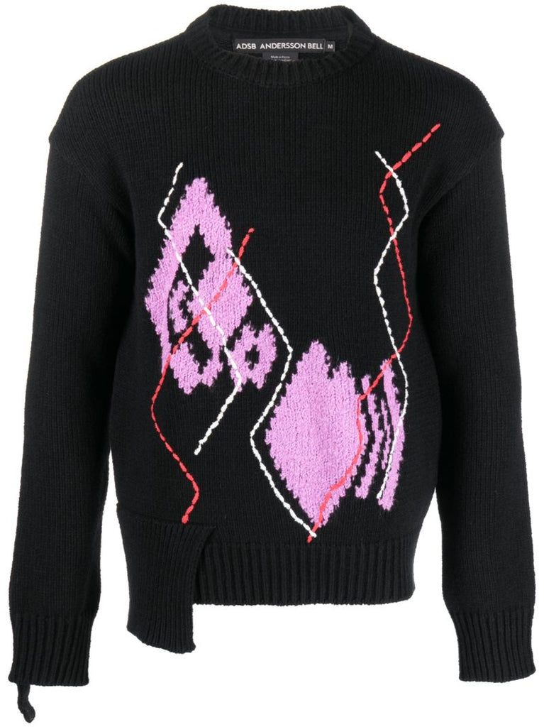 Black Argyle-pattern Cotton-blend Sweater