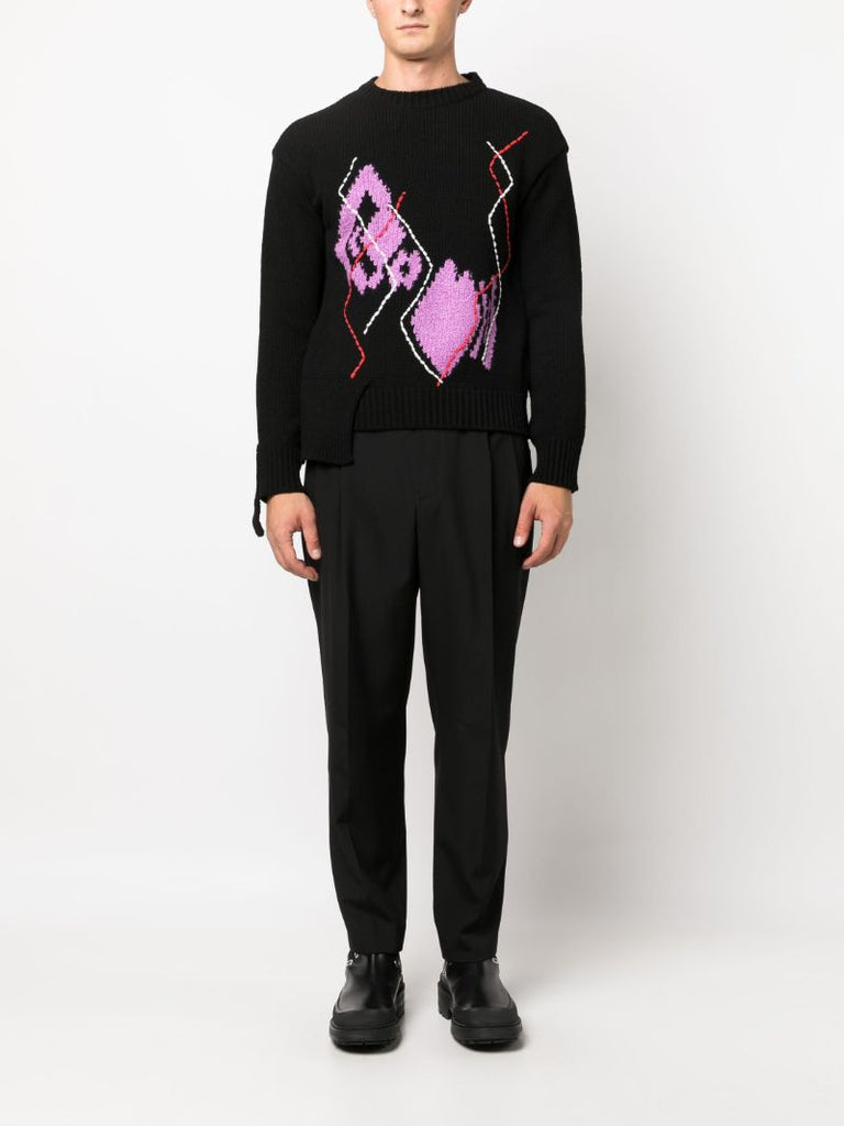 Black Argyle-pattern Cotton-blend Sweater