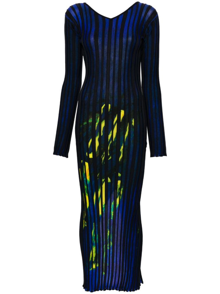 Blue Abstract-print Knitted Dress