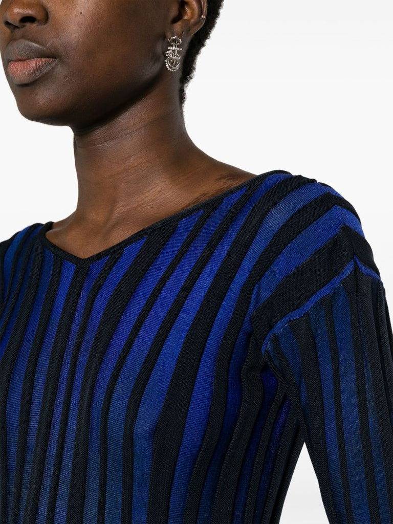 Blue Abstract-print Knitted Dress