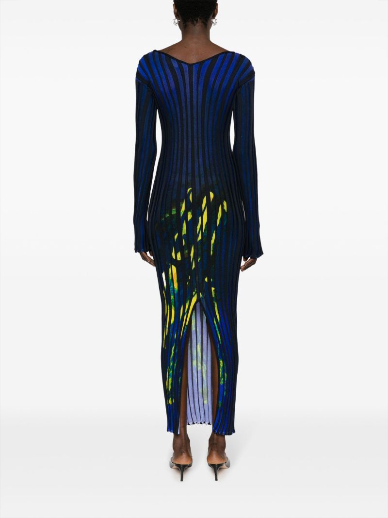 Blue Abstract-print Knitted Dress