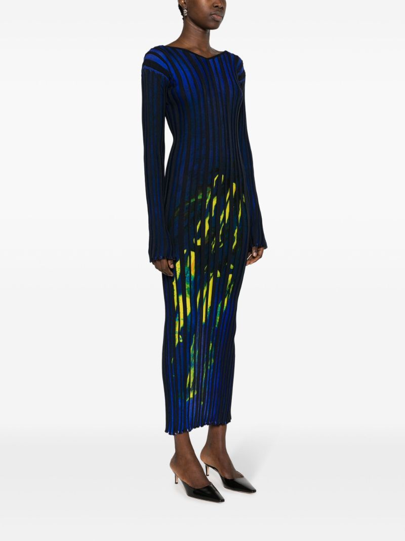 Blue Abstract-print Knitted Dress