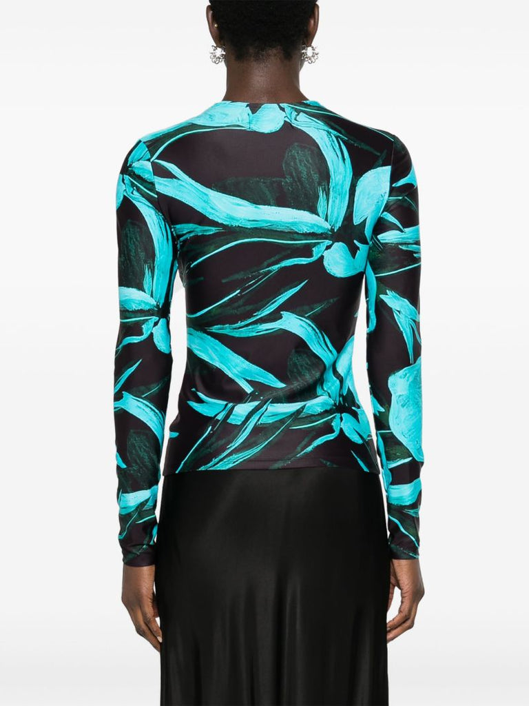 Blue Turquoise Flower Printed Top