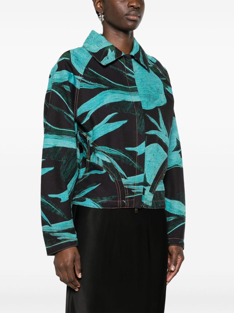 Blue Turquoise Flower Denim Jacket
