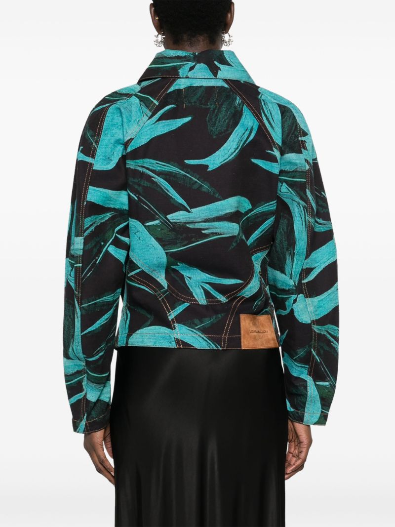Blue Turquoise Flower Denim Jacket