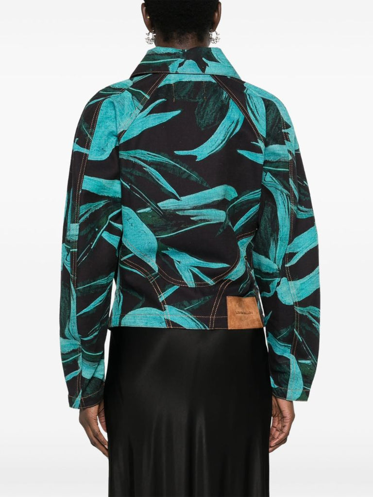 Blue Turquoise Flower Denim Jacket