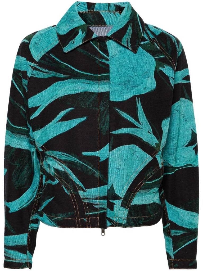 Blue Turquoise Flower Denim Jacket