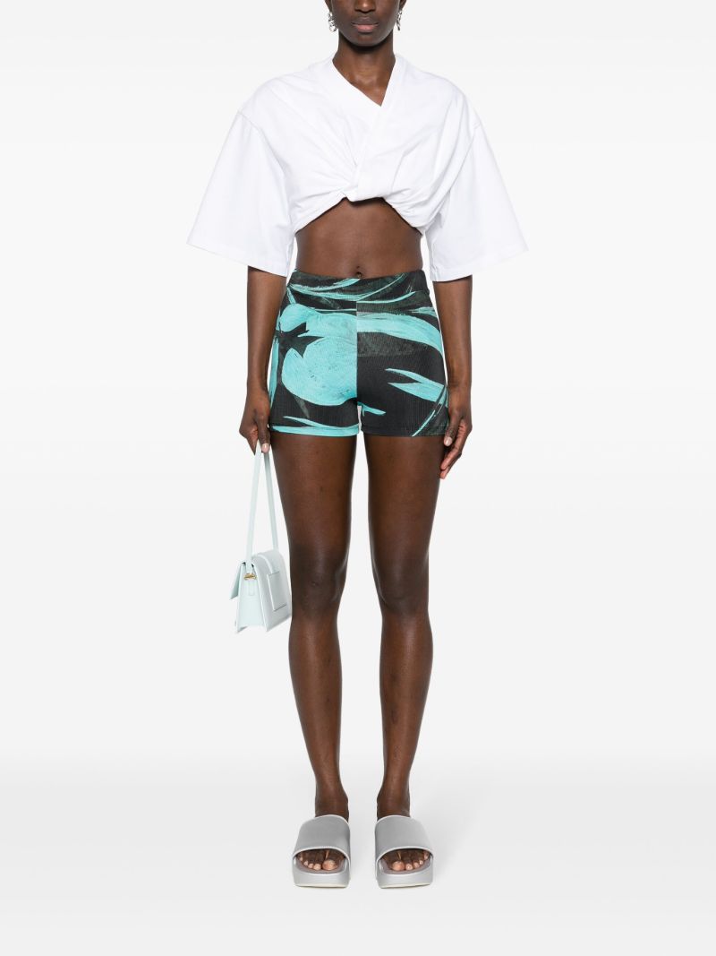 Blue Turquoise Flower Mini Shorts