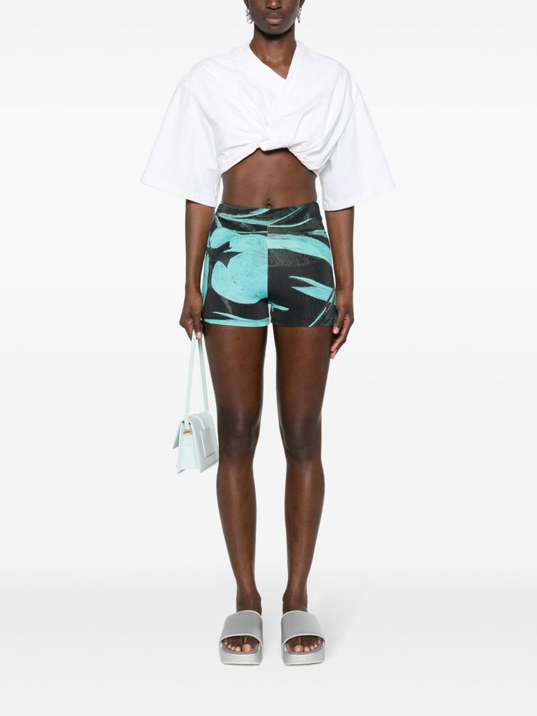 Blue Turquoise Flower Mini Shorts