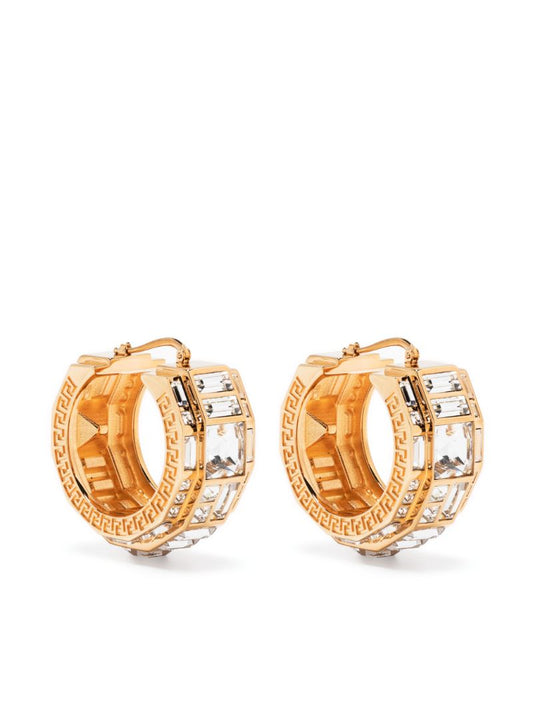 Gold-tone La Greca Crystal Hoop Earrings