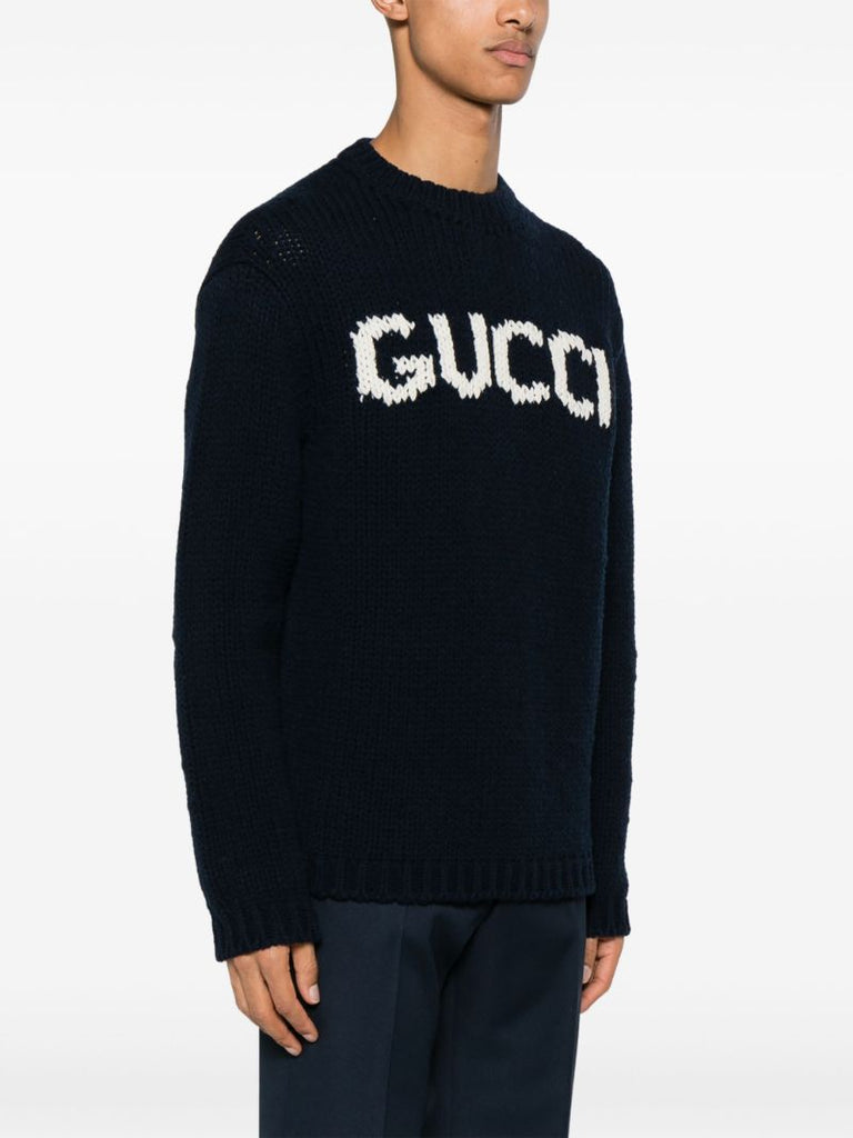 Blue Intarsia Wool Sweater