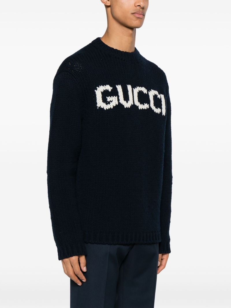 Blue Intarsia Wool Sweater
