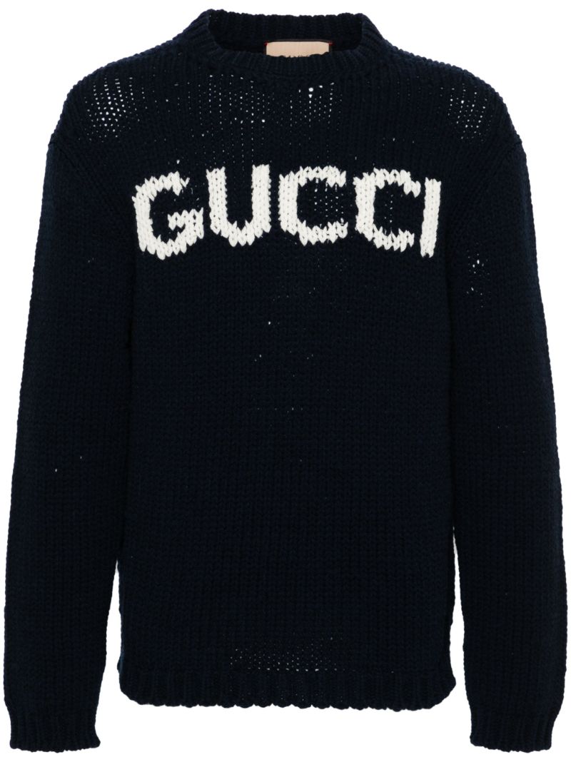 Blue Intarsia Wool Sweater