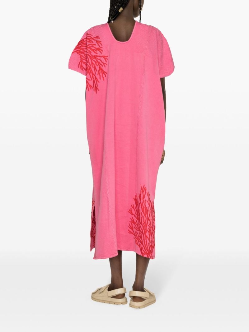 Pink Embroidered Cotton Midi Dress