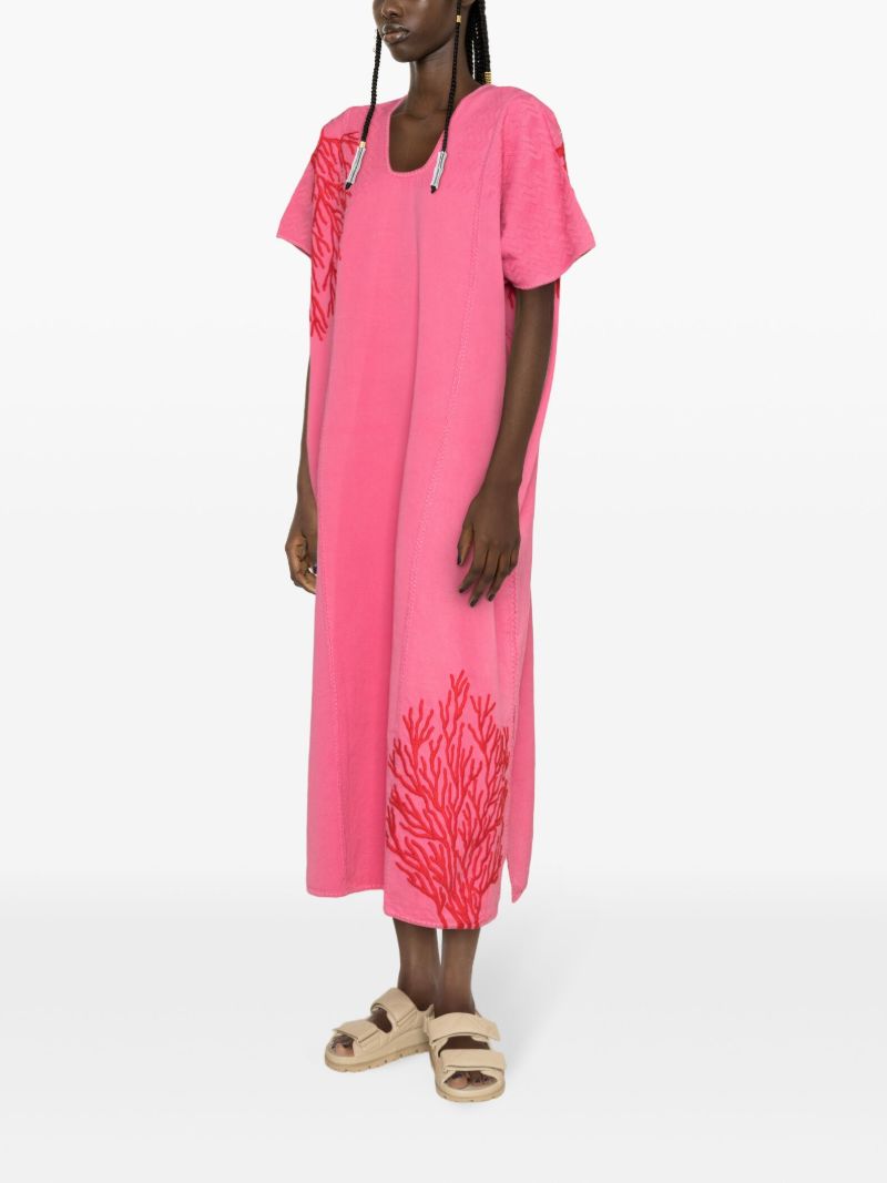 Pink Embroidered Cotton Midi Dress