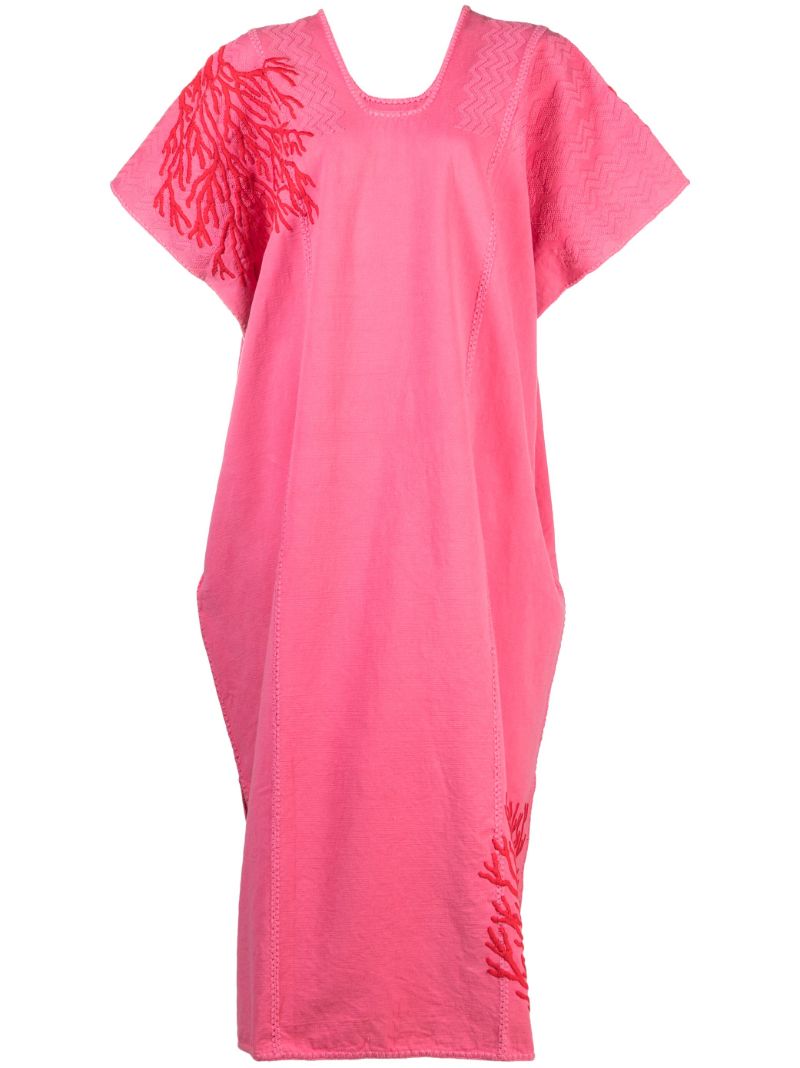Pink Embroidered Cotton Midi Dress