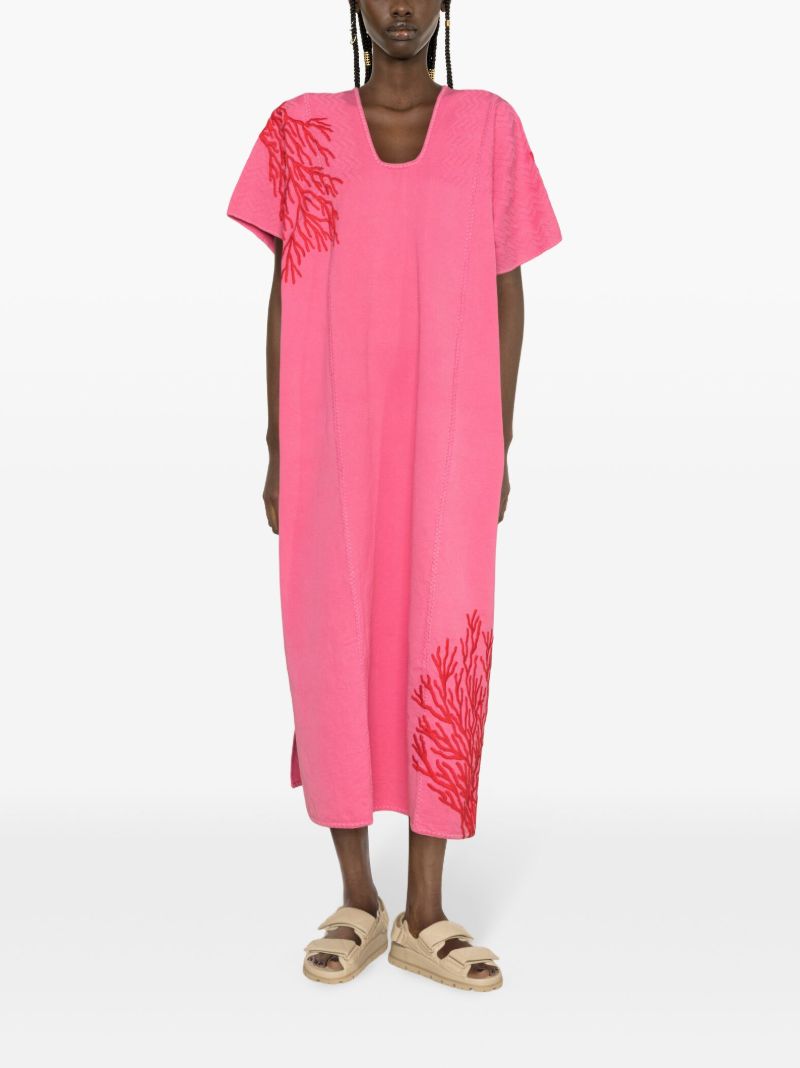 Pink Embroidered Cotton Midi Dress