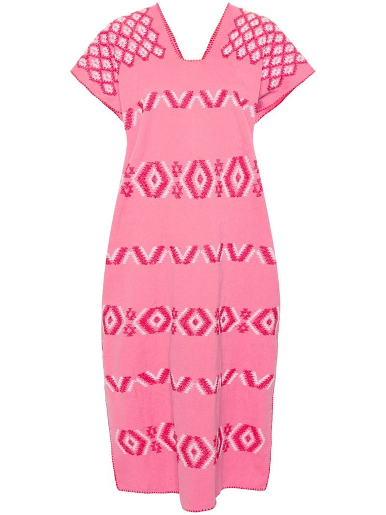 Pink Embroidered Cotton Kaftan