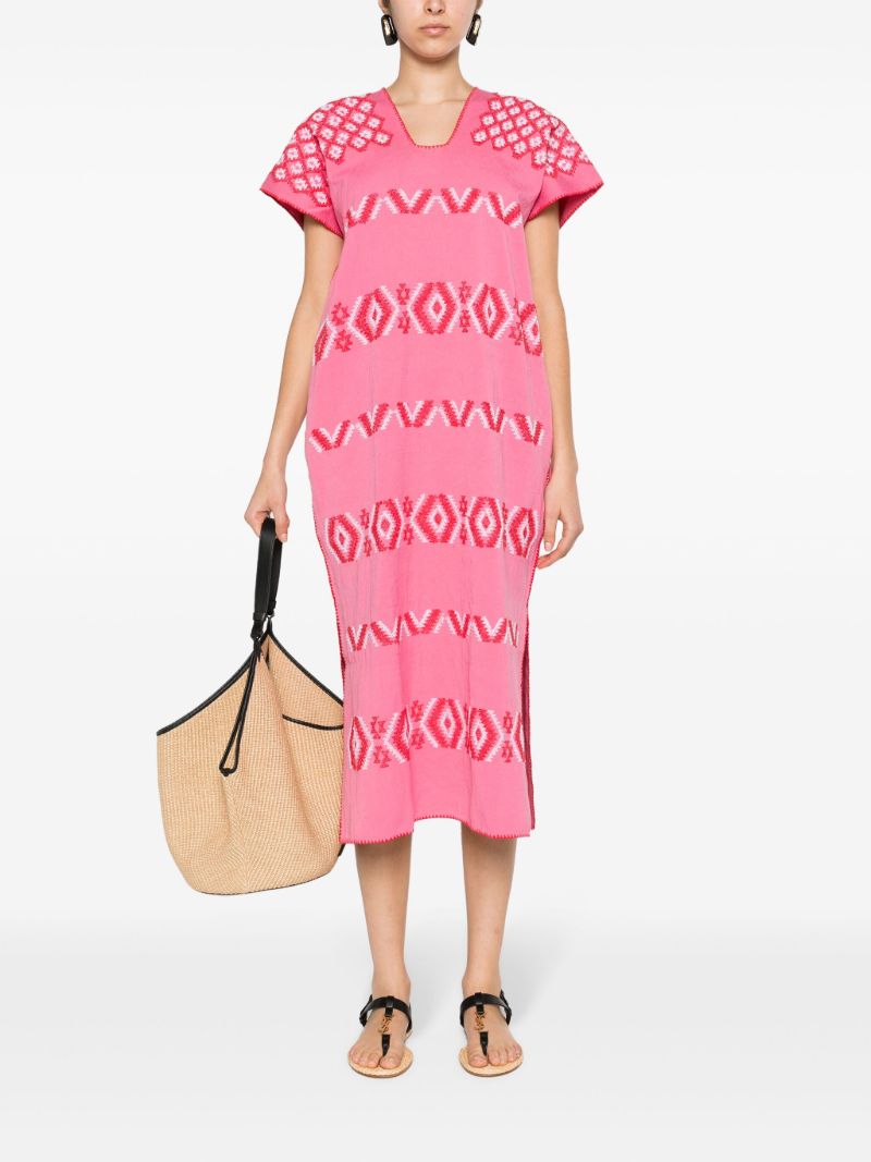 Pink Embroidered Cotton Kaftan