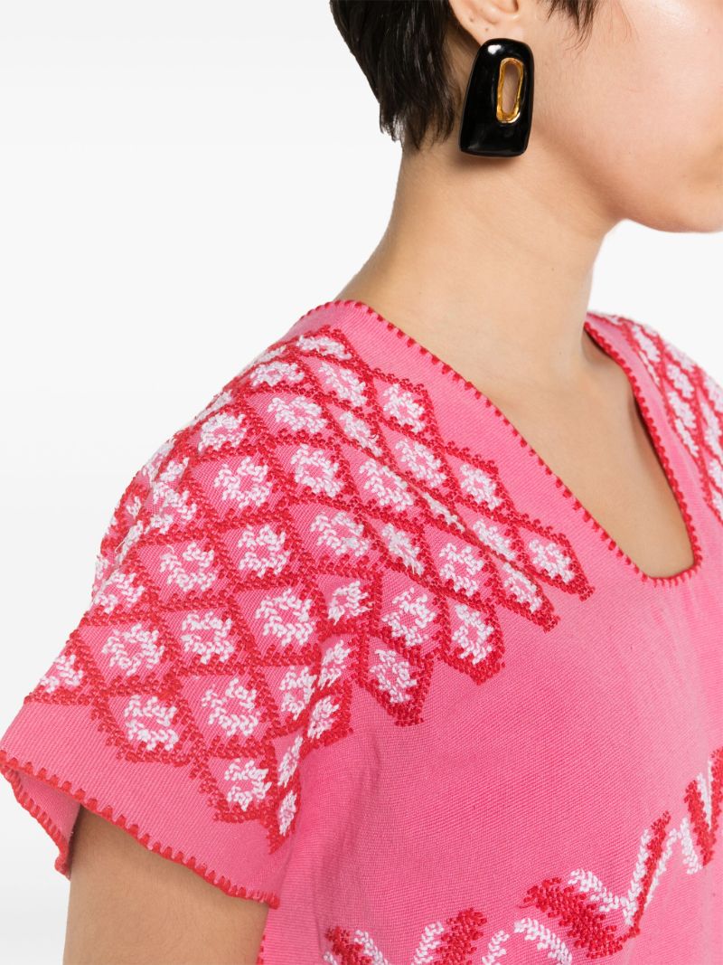 Pink Embroidered Cotton Kaftan