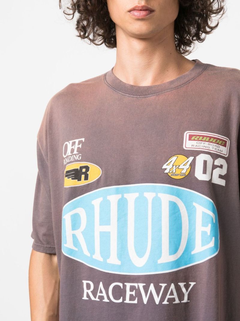 Grey Raceway-print Cotton T-shirt