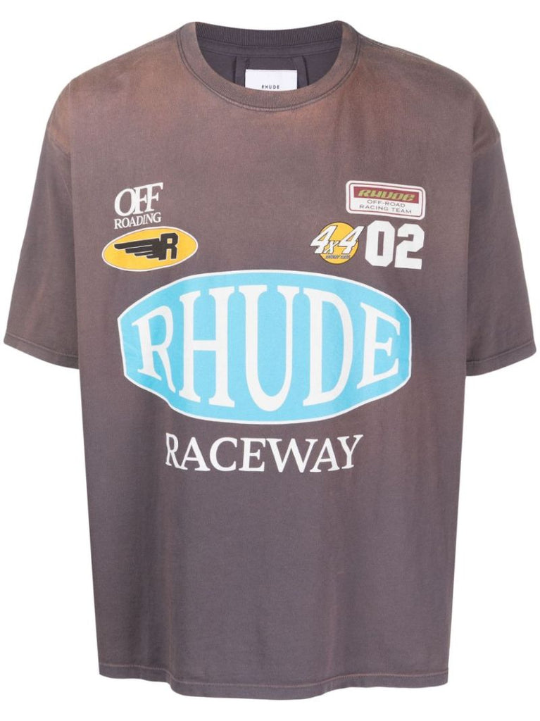 Grey Raceway-print Cotton T-shirt