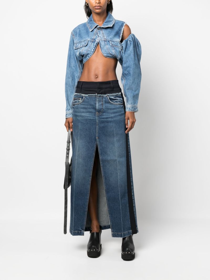 Blue Layered Denim Maxi Skirt