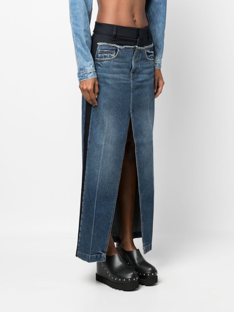 Blue Layered Denim Maxi Skirt