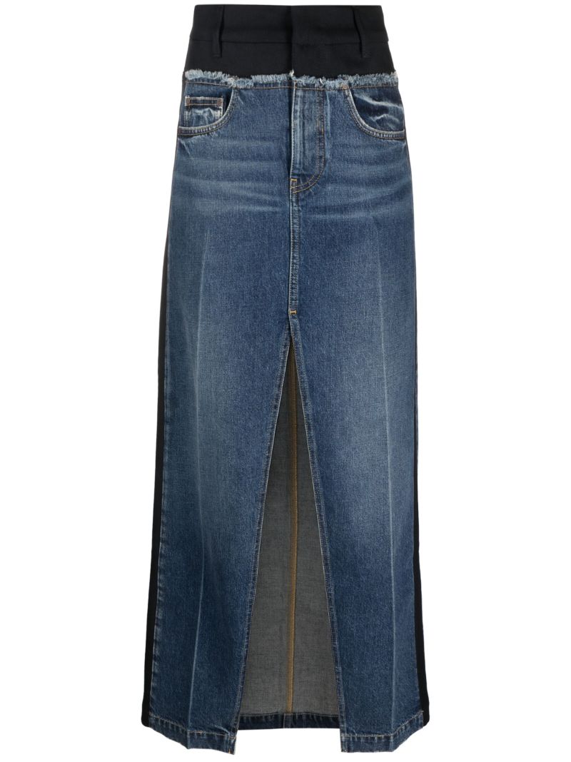 Blue Layered Denim Maxi Skirt