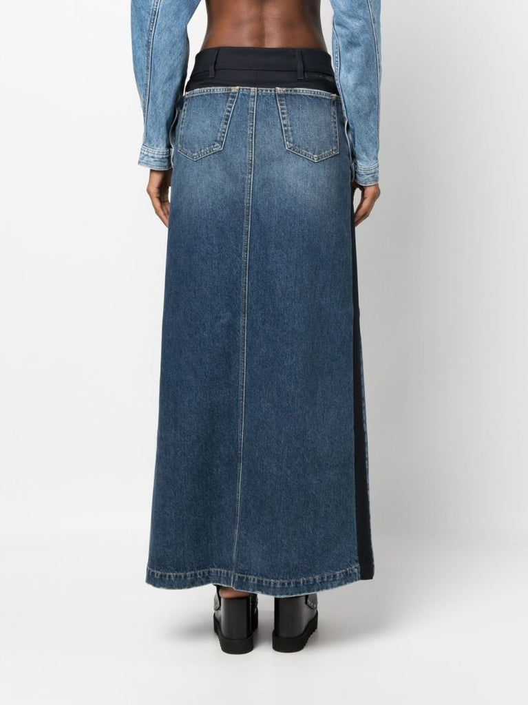 Blue Layered Denim Maxi Skirt