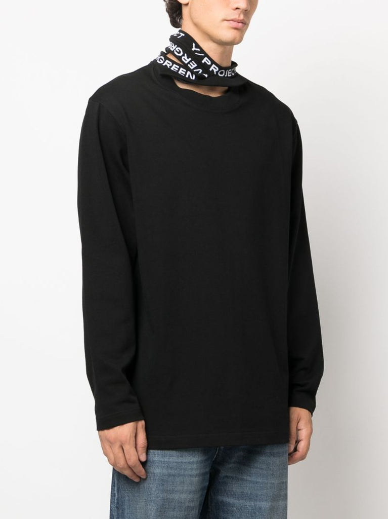 Black Evergreen Triple-collar Cotton Top