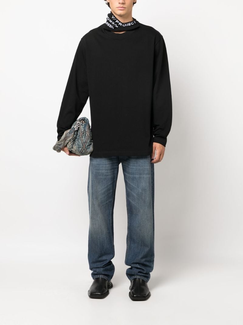 Black Evergreen Triple-collar Cotton Top