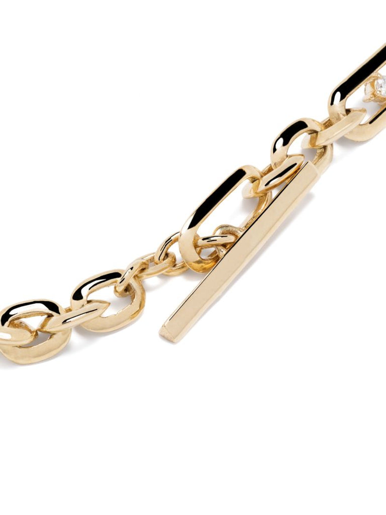 18k Yellow Gold Figaro Chain Diamond Bracelet