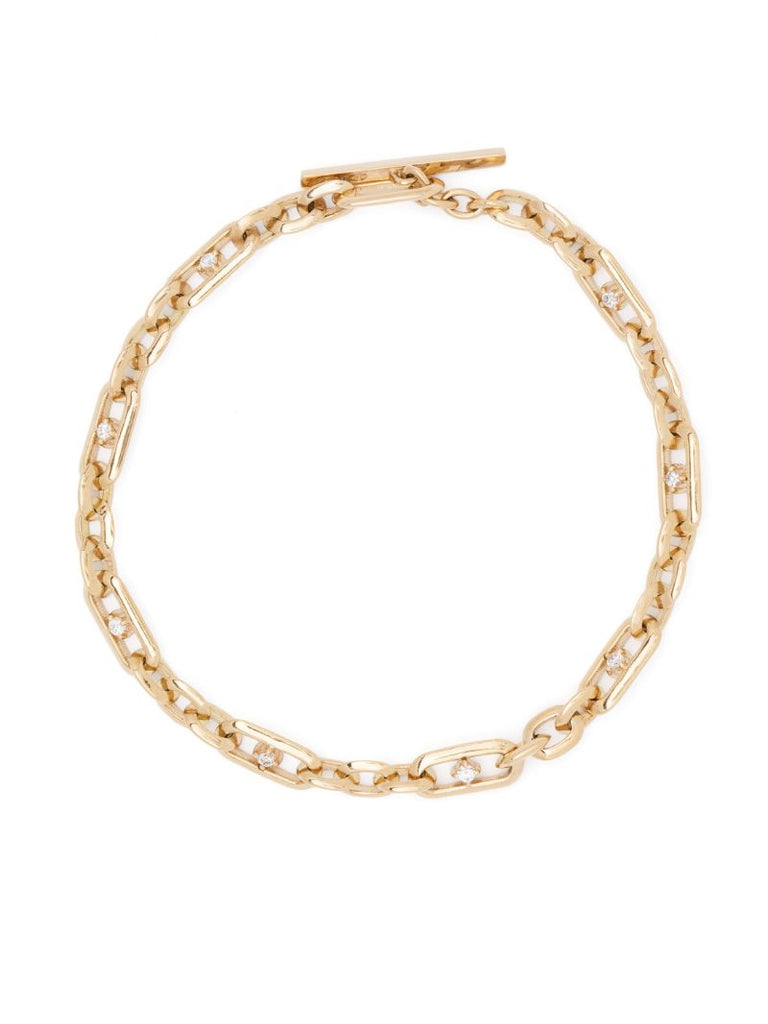 18k Yellow Gold Figaro Chain Diamond Bracelet