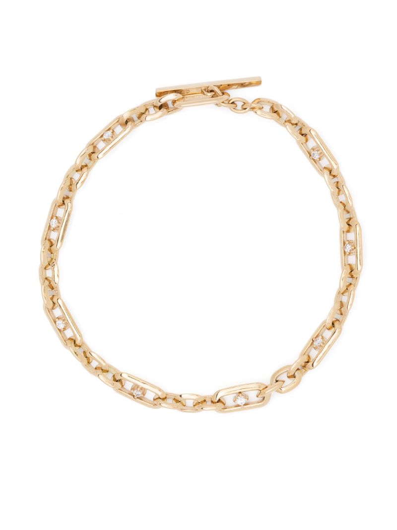18k Yellow Gold Figaro Chain Diamond Bracelet