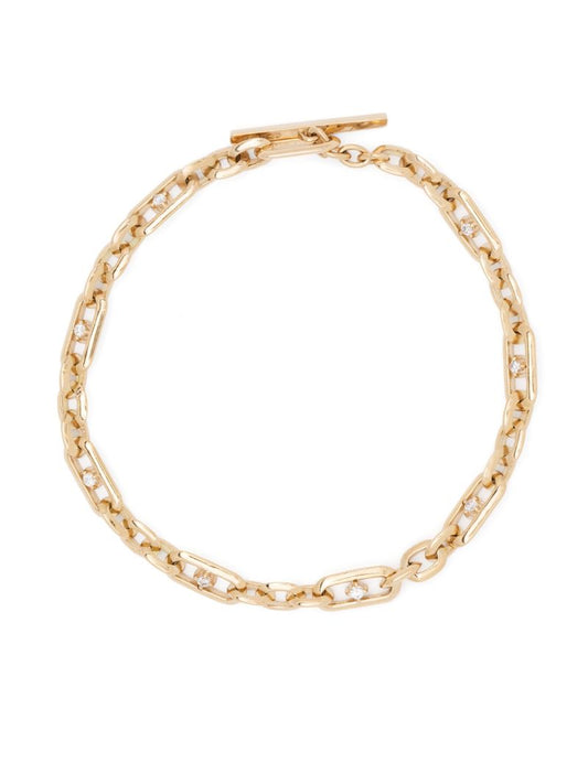 18k Yellow Gold Figaro Chain Diamond Bracelet
