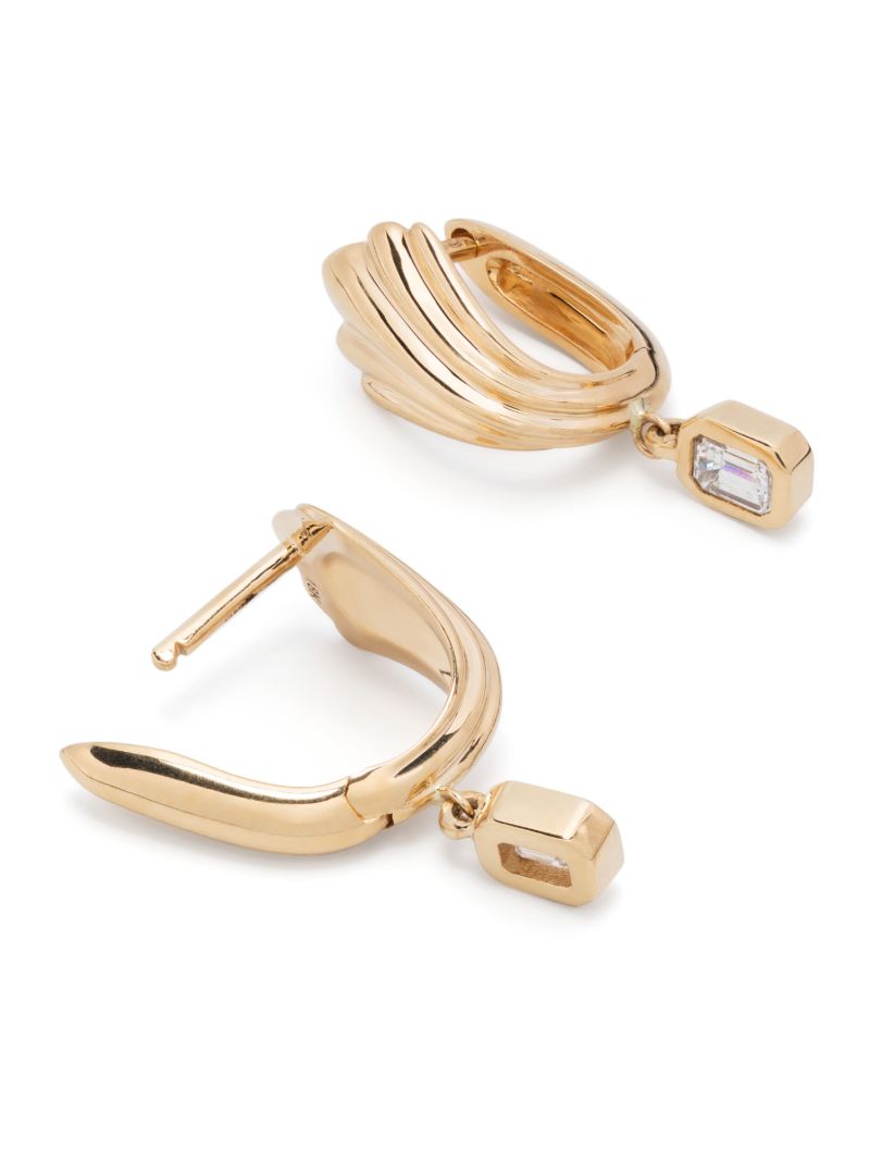 18k Yellow Gold Fluted Diamond Huggie Earrings